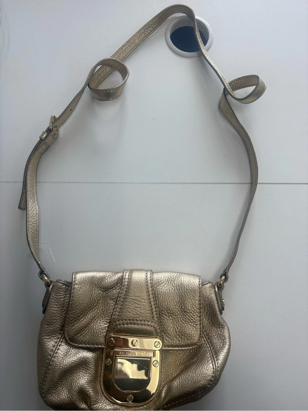 Michael Kors Metallic Gold Leather Crossbody with Gold-Tone Lock